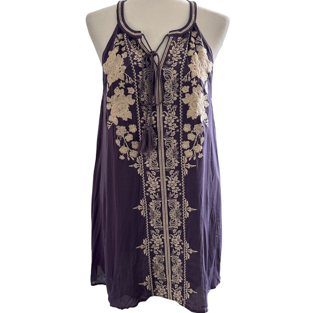 NWT Francescas Blue Rain Halter Mini Dress Purple Cream Embroidery
Boho Summer M